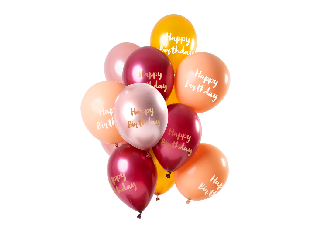 Latexové balónky Happy Birthday 33 cm, 12 ks – narozeninové balónky s heliem