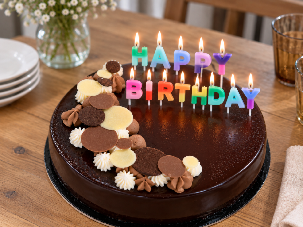 Svíčky na dort HAPPY BIRTHDAY Stripetastic – 13 dvoubarevných písmen
