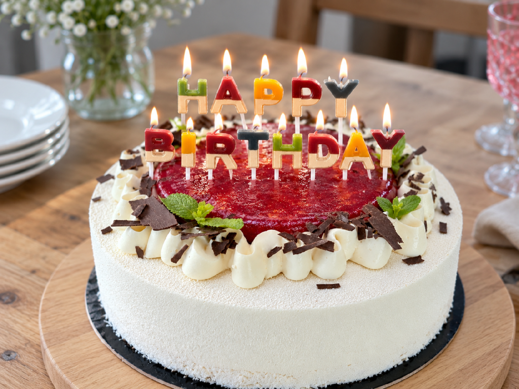 Svíčky na dort HAPPY BIRTHDAY Comfy Cozy – hnědá a zlatá písmena